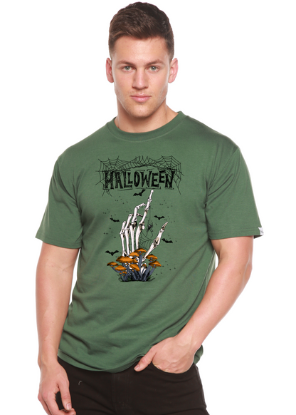 Men's Halloween graphic T-shirt by Spun Bamboo, short sleeve with bamboo viscose and organic cotton, featuring spooky print design.