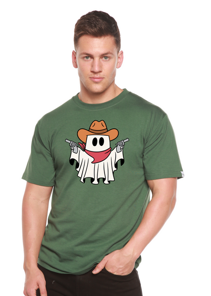Spun Bamboo cowboy ghost unisex bamboo viscose organic cotton short sleeve graphic T-shirt with cowboy ghost design.