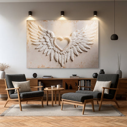 Abstract Wings of Love Canvas Wall Art by Tailored Canvases, featuring vibrant, artistic wing design on a textured canvas surface.