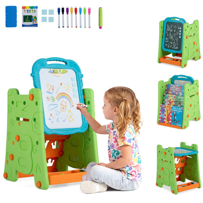 Kids art easel by GBruno Store with double-sided magnetic board, chalkboard, whiteboard, and paper holder for creative drawing and learning.
