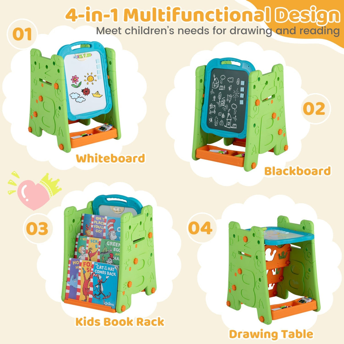 Kids art easel by GBruno Store featuring a double-sided magnetic board, including chalkboard and drawing surface for creative activities.