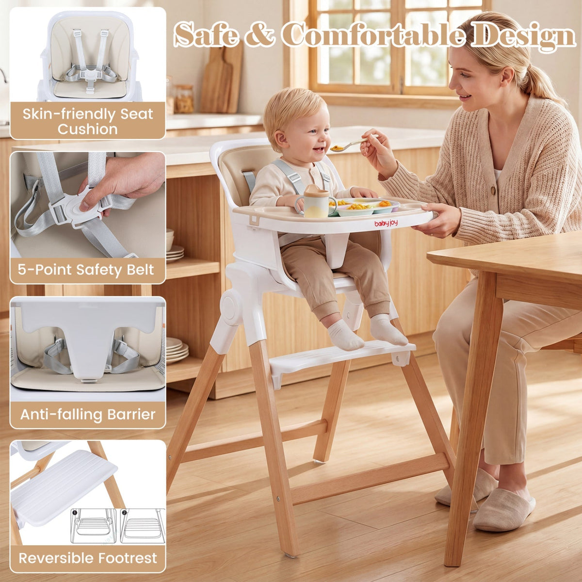 GBruno 4-in-1 convertible baby high chair with adjustable tray, featuring a sturdy design and multiple seating positions.