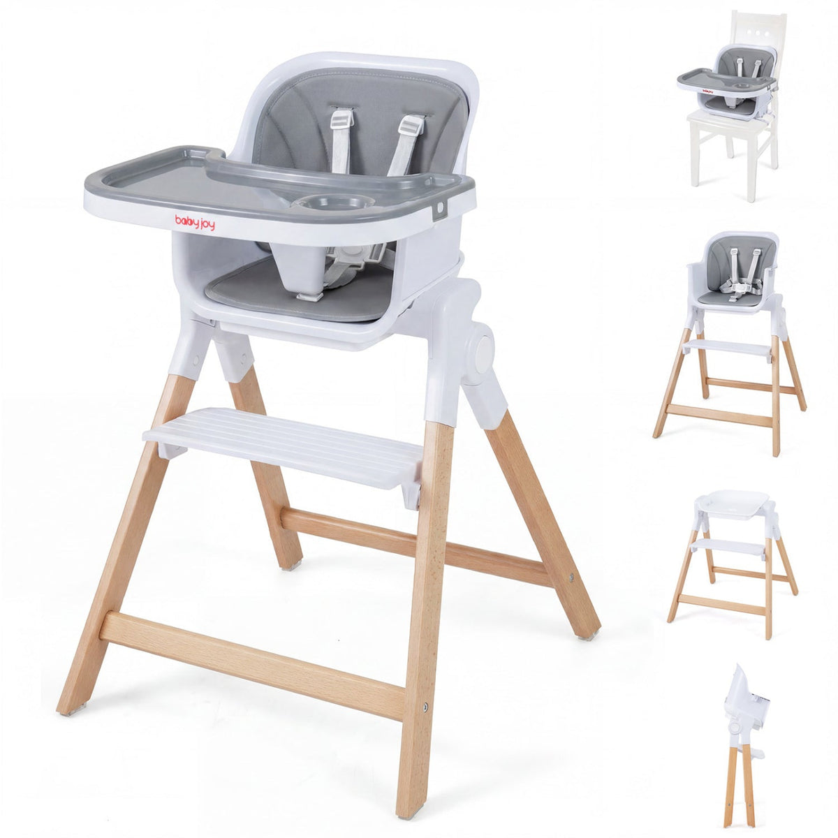 GBruno Store 4-in-1 convertible baby high chair with adjustable tray, featuring a sturdy frame and padded seat for comfort.