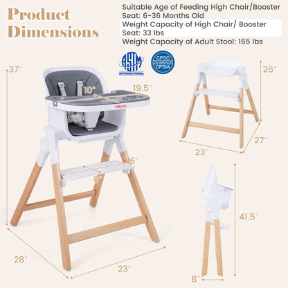 Convertible baby high chair with adjustable tray, featuring a sturdy design and versatile 4-in-1 functionality for infants and toddlers.