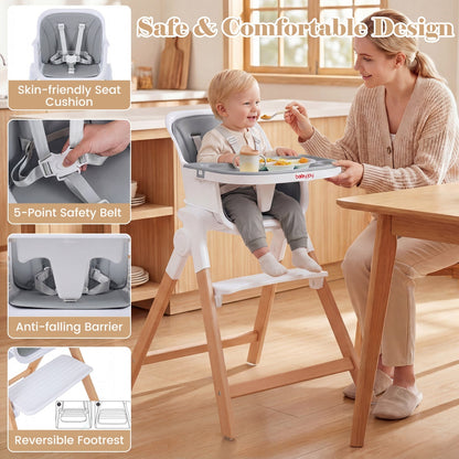 Convertible baby high chair by GBruno Store with adjustable tray, featuring a sturdy frame, colorful seat, and multiple seating positions.