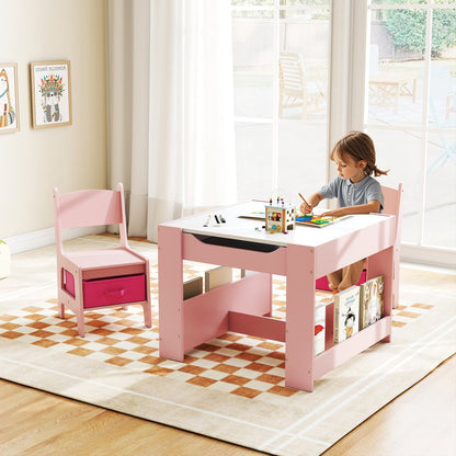 Kids activity table and 2 chairs set with reversible tabletop by GBruno Store, perfect for toddlers' play and learning.