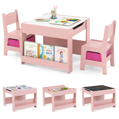 Kids activity table and two chairs set by GBruno Store with reversible tabletop, perfect for toddlers' play and learning.
