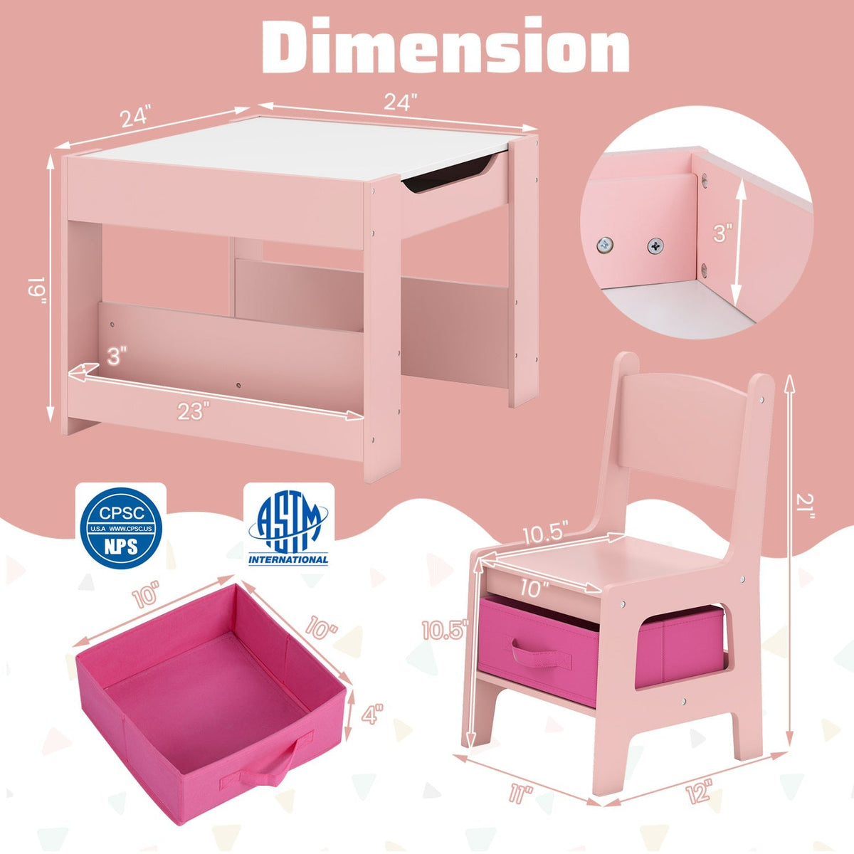Kids activity table and two chairs set with reversible tabletop, ideal for toddlers, by GBruno Store.