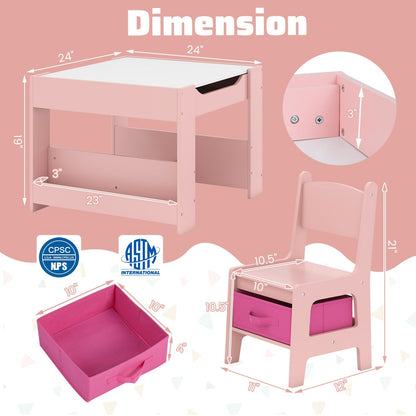 Kids activity table and two chairs set with reversible tabletop, ideal for toddlers, by GBruno Store.