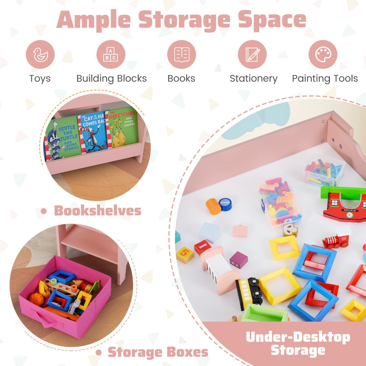 Kids activity table and two chairs set by GBruno Store with reversible tabletop for toddlers and children.