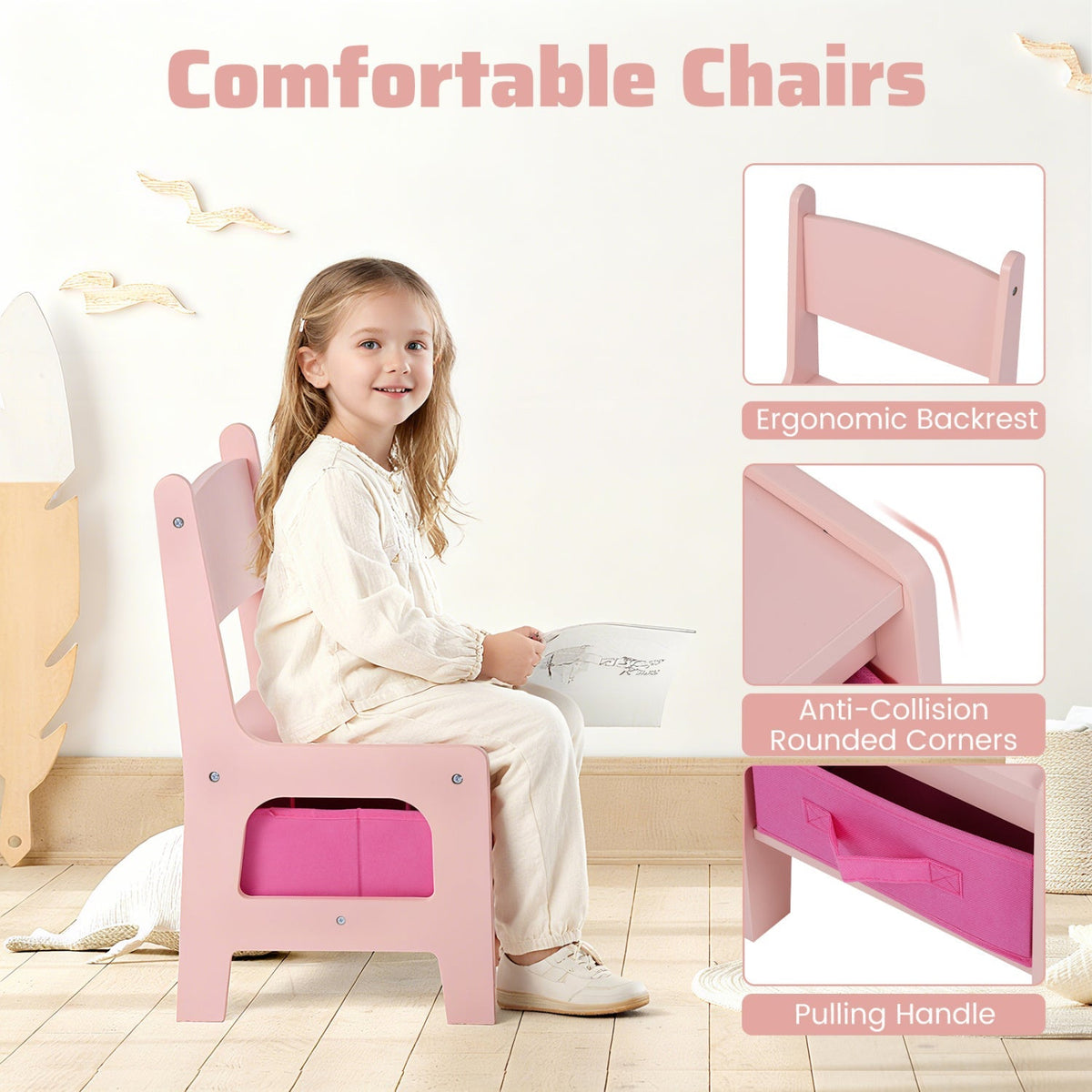 Kids activity table and two chairs set with reversible tabletop, toddler-friendly design by GBruno Store