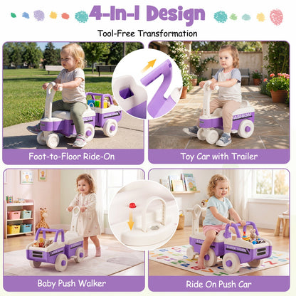 GBruno Store 4-in-1 ride-on push car for kids with music, storage, and adjustable features, suitable for toddlers.