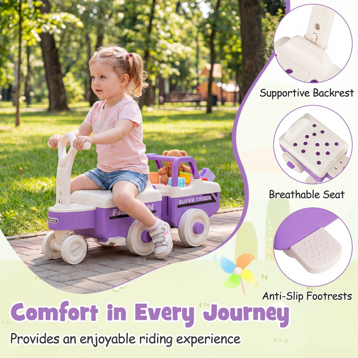 GBruno Store 4-in-1 ride on push toy for kids, featuring music, storage, and a sturdy design for young children to ride and push.