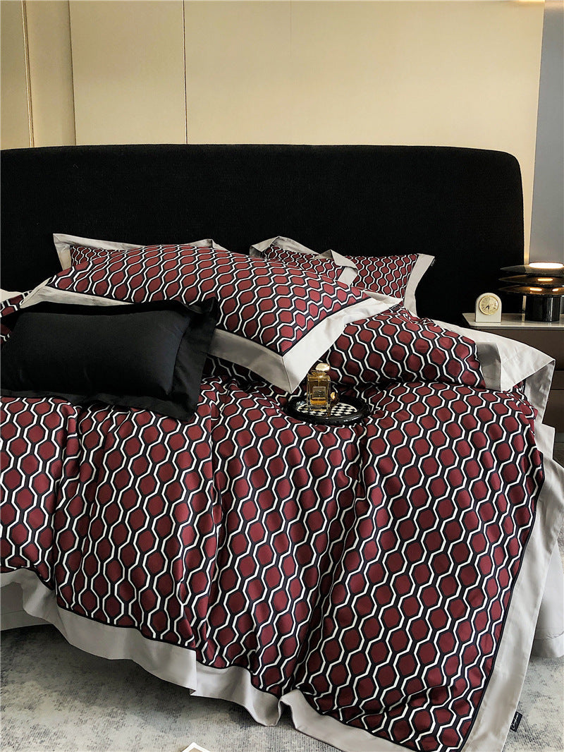 Long-staple cotton printed four-piece bedding set by My Store, featuring a patterned duvet cover and pillowcases