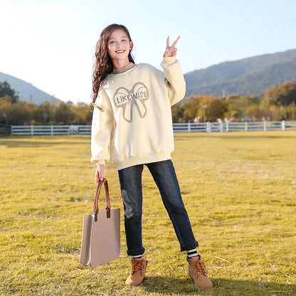 Girls' fleece-lined sweater for autumn and winter clothing, soft knit design in a children's style