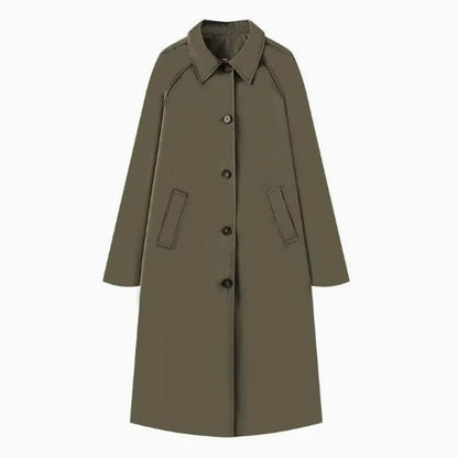Women's khaki polo shirt trench coat, single-breasted design