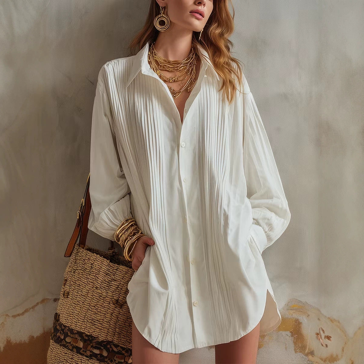 Simple elegant loose-fit draping versatile top in a relaxed silhouette my store - front view