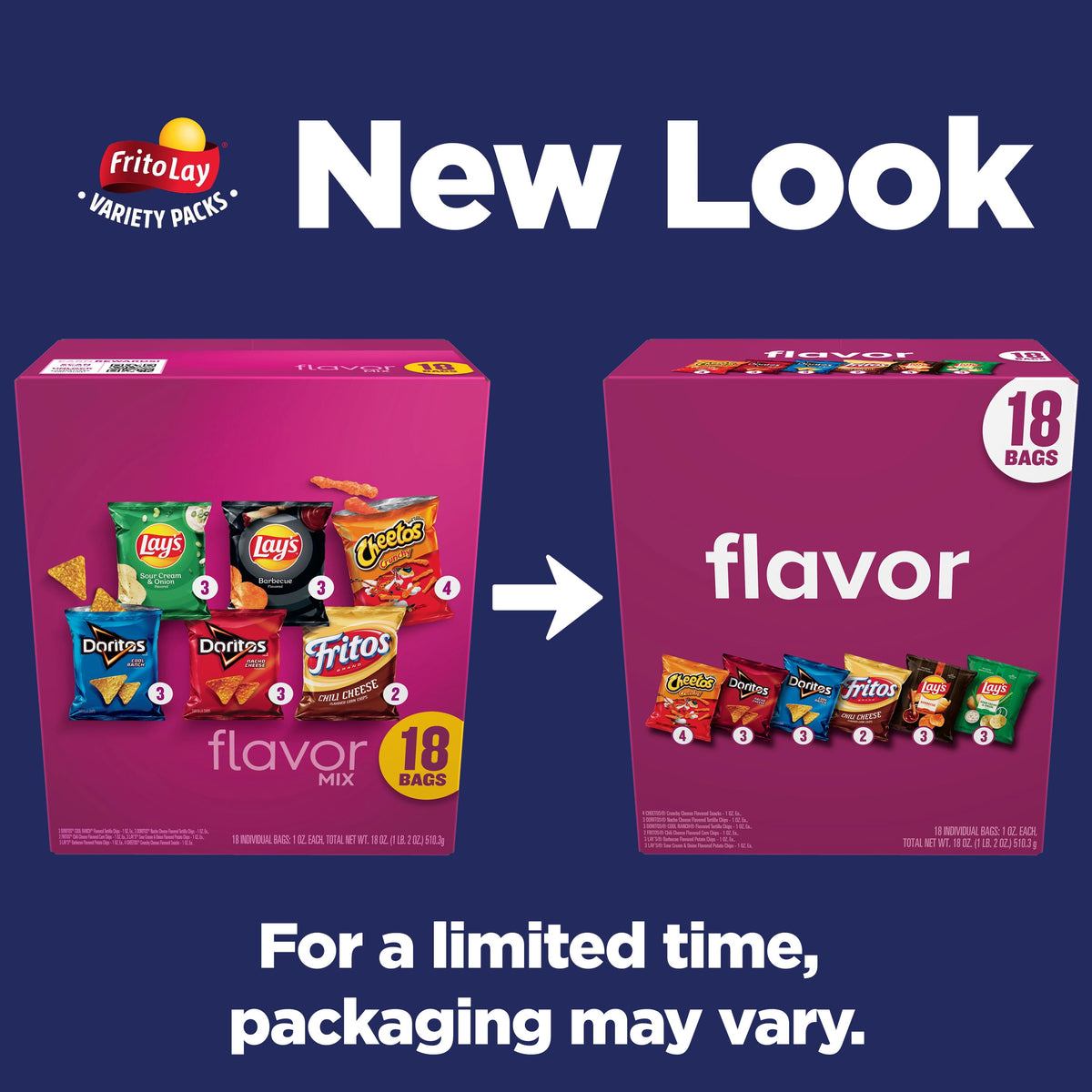 Assorted Frito-Lay snack chips variety pack featuring multiple flavors in a BACKUPMYFILESNOW® branded 18-pack.