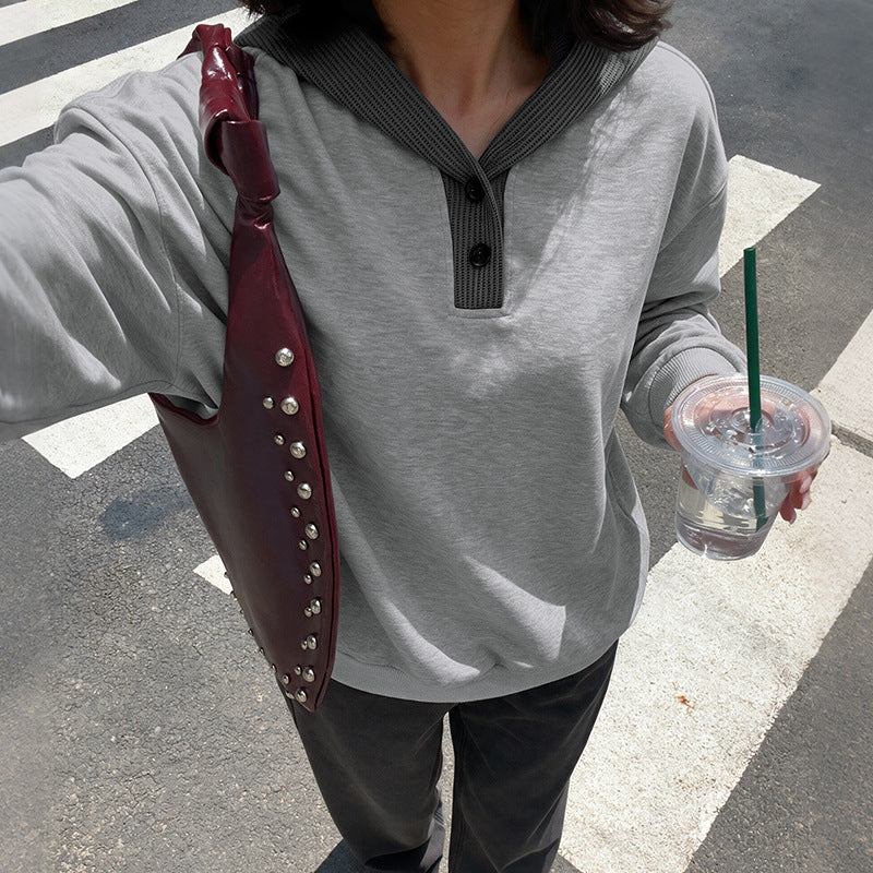 Women's relaxed-fit patchwork color-block hooded sweatshirt by My Store