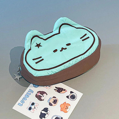 Cute caramel cat pencil case with cartoon design, featuring a good-looking cat illustration