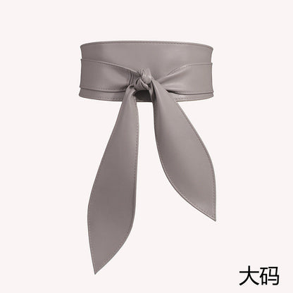 Women's wide waist tie belt with elegant bow ribbon, soft all-match design and super-long fit