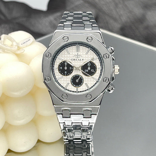 Men's and women's matching steel belt quartz couple's watches with calendar display and waterproof design
