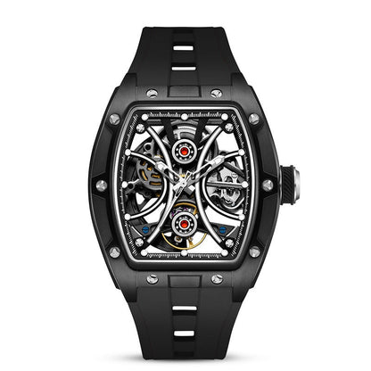 Waterproof luminous barrel men's watch with a dark dial and glowing hour markers