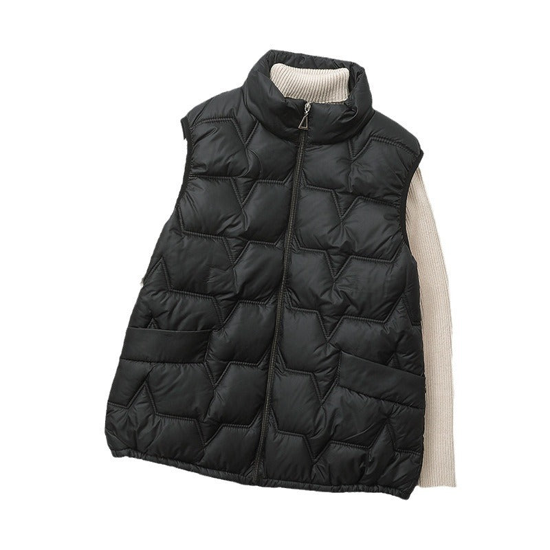 Large-size down cotton vest for fall and winter, quilted sleeveless outerwear in a neutral color