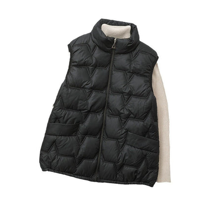 Large-size down cotton vest for fall and winter, quilted sleeveless outerwear in a neutral color
