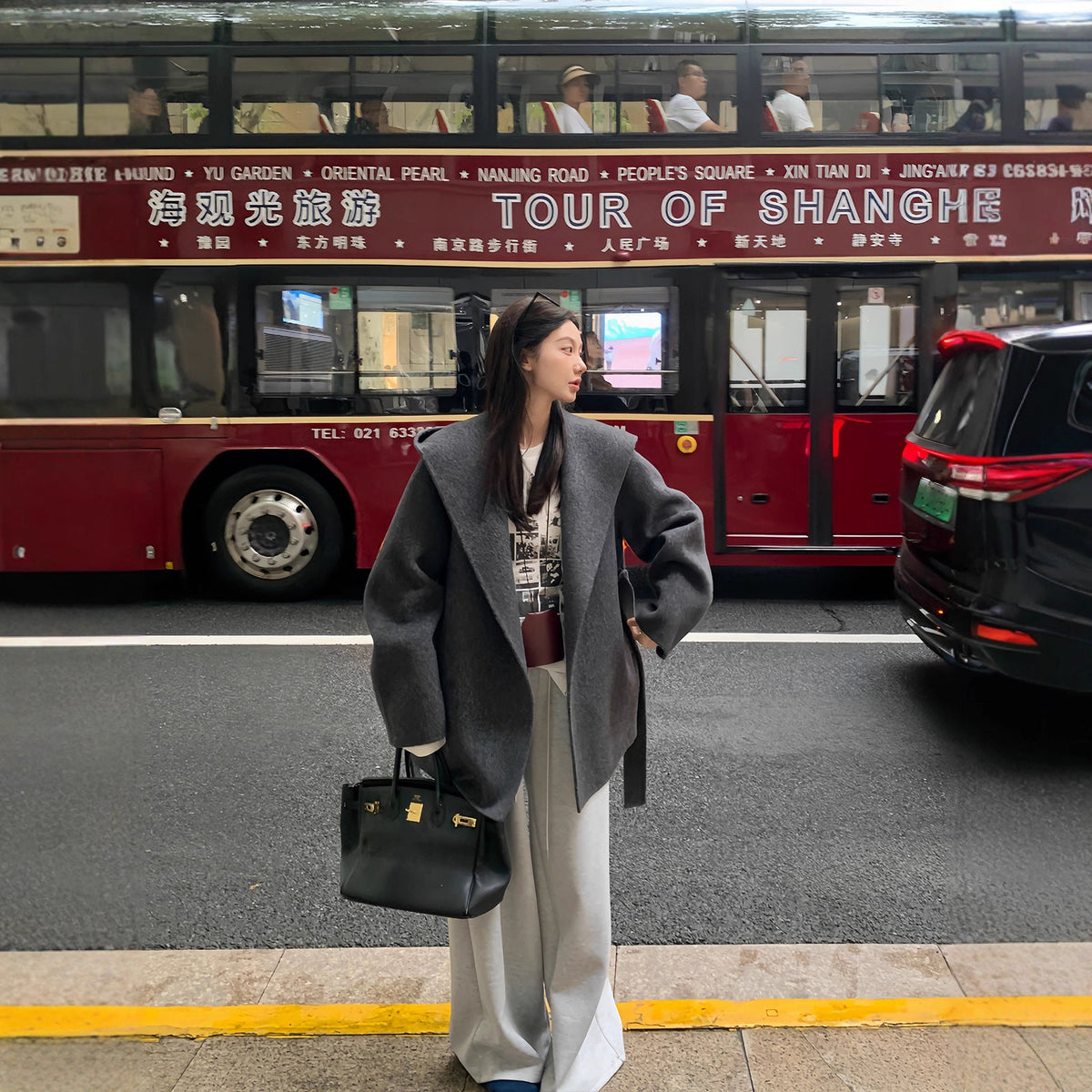 Women's sophisticated wool double-faced coat in a tailored design, front view