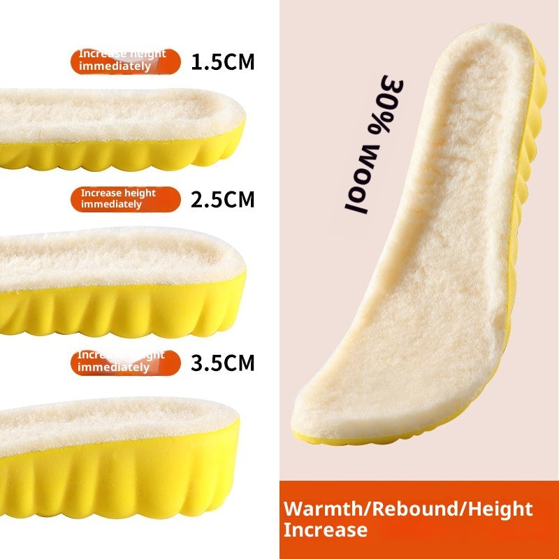 Breathable wool insole with sweat-absorbing fabric, shock-absorbing cushioning, and soft drooping bottom