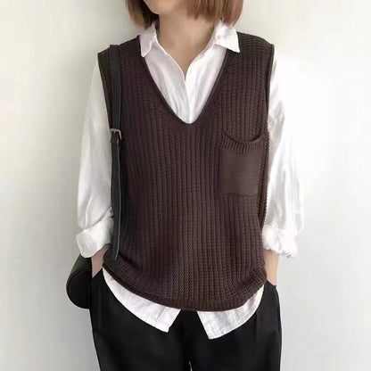 Simple V-neck artistic knit vest by My Store in a minimalist sleeveless design
