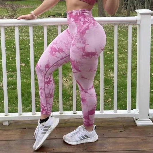 Tie dye seamless push-up leggings for women, high-waisted yoga and workout pants with a colorful pattern