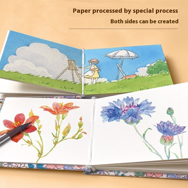 Fabric watercolor notebook for art students, square portable painting journal by My Store