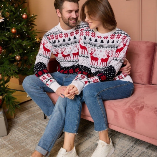 Men's elk jacquard long-sleeved sweater for Christmas, autumn and winter couple wear