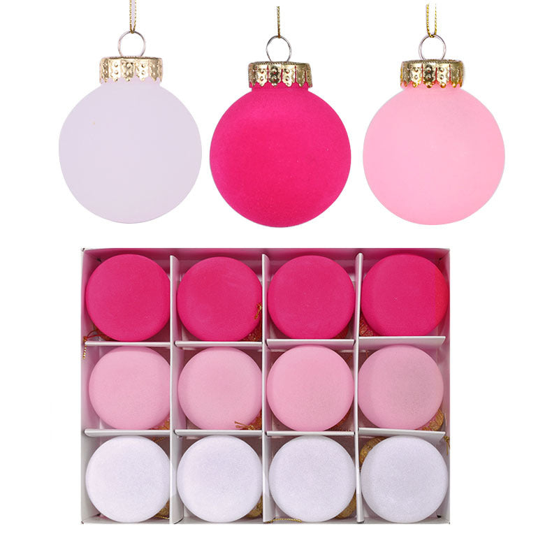 Flocked pet plastic Christmas ball decoration in red and white holiday colors