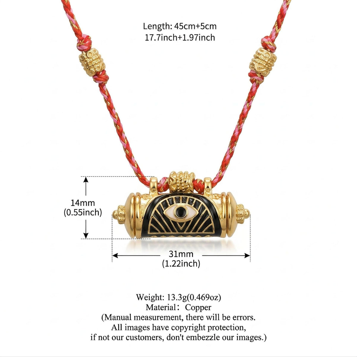 Evil eye kaleidoscope necklace clavicle chain with colorful geometric pendant on a delicate chain