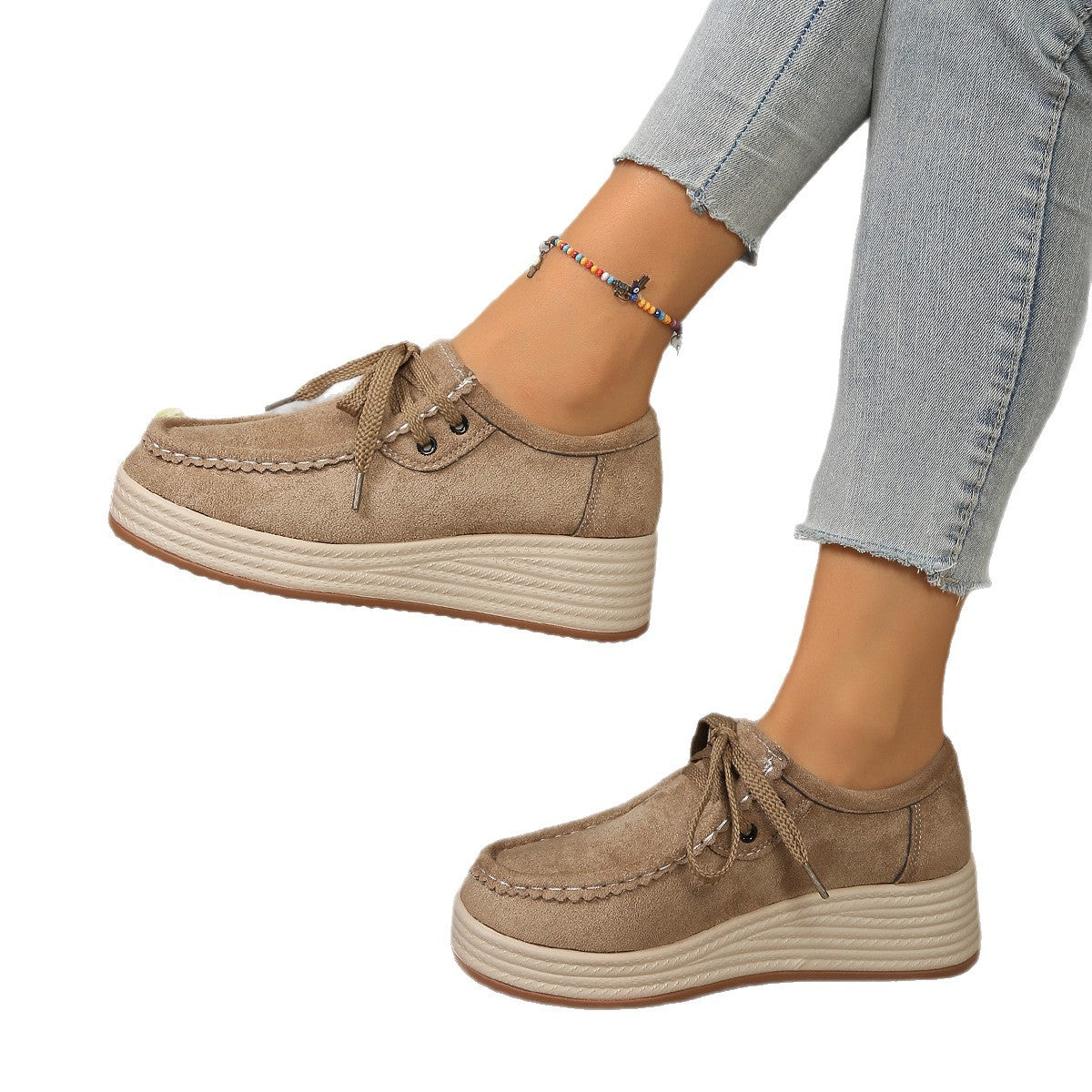 European And American-style Chunky-soled Womens Pumps With Front Laces Casual Chunky-soled Shoes