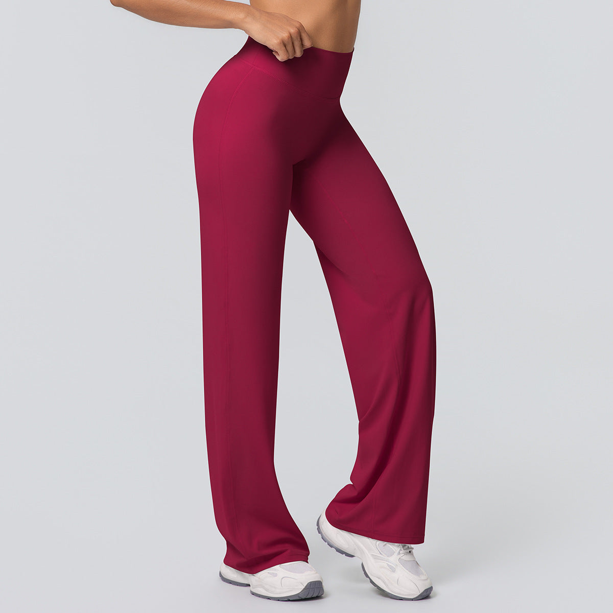 Casual high-waisted loose-fit solid-color yoga pants with hip-hugging design
