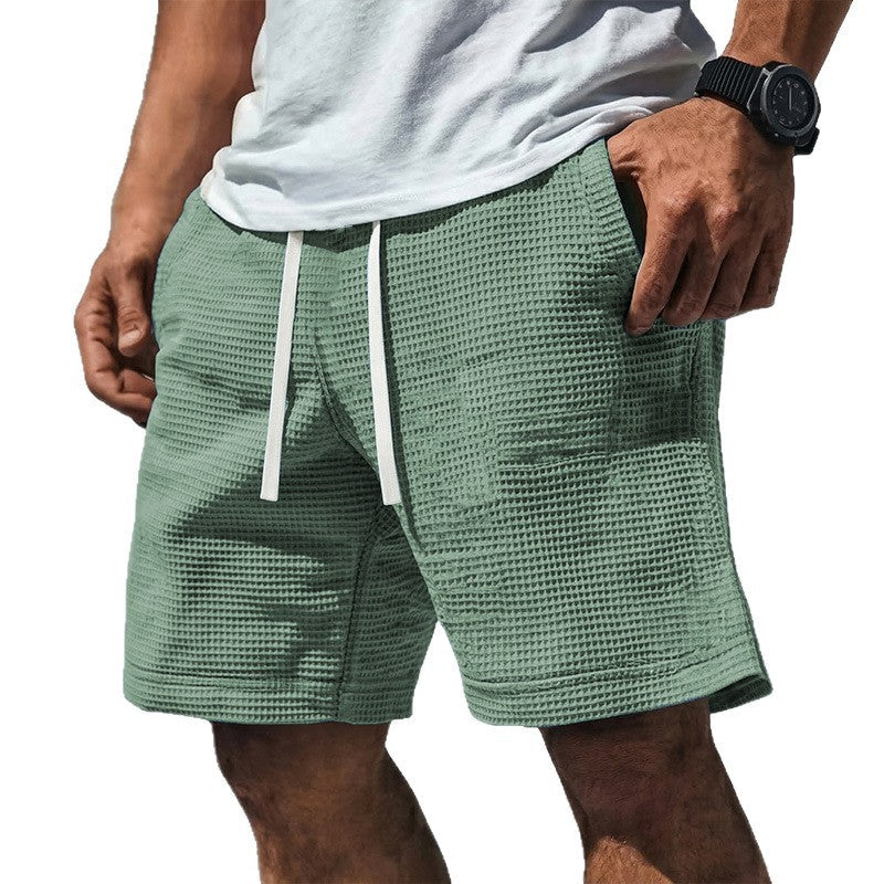Men's casual waffle-weave shorts with drawstring waist and pockets by My Store
