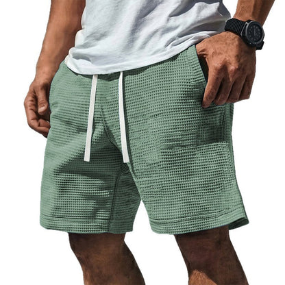 Men's casual waffle-weave shorts with drawstring waist and pockets by My Store