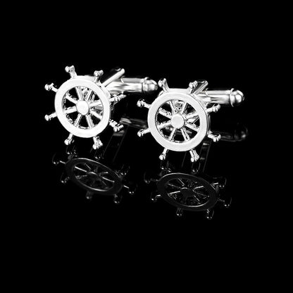 Men's rudder cufflinks and tie clip set in a simple, trendy design