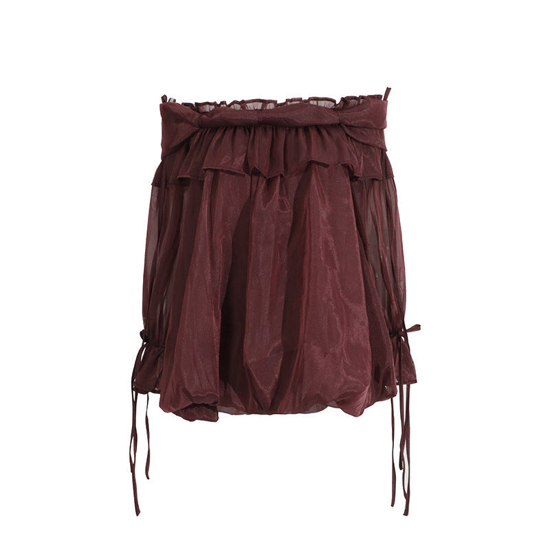 Retro off-the-shoulder chiffon top with strap, bell sleeves, and solid color design