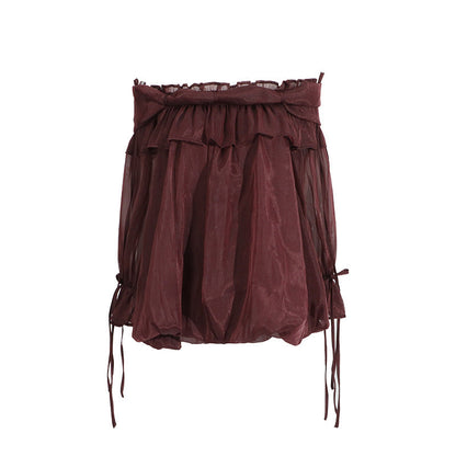 Retro off-the-shoulder chiffon top with strap, bell sleeves, and solid color design