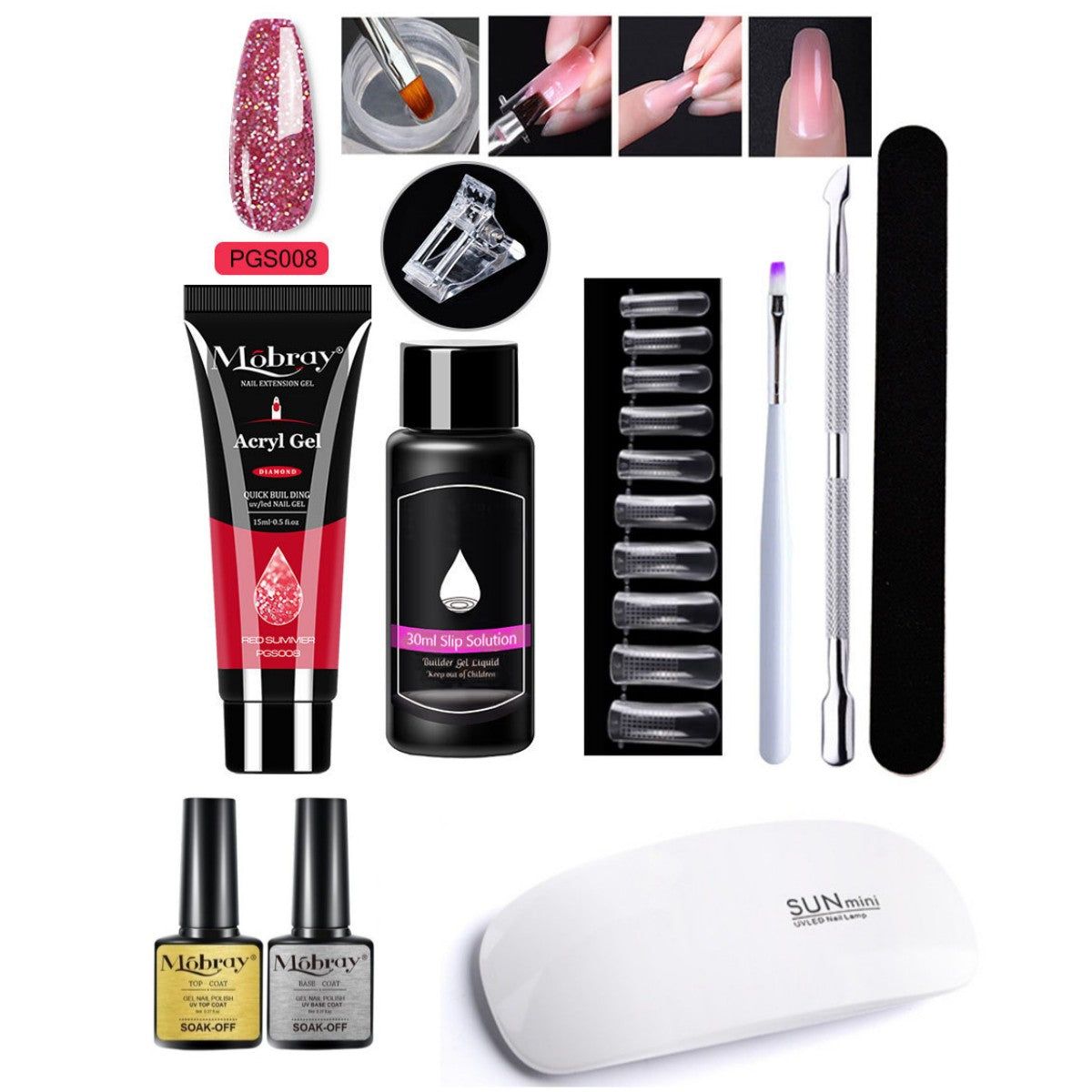 7-piece nail art crystal extender set with assorted tools and crystal nail decorations