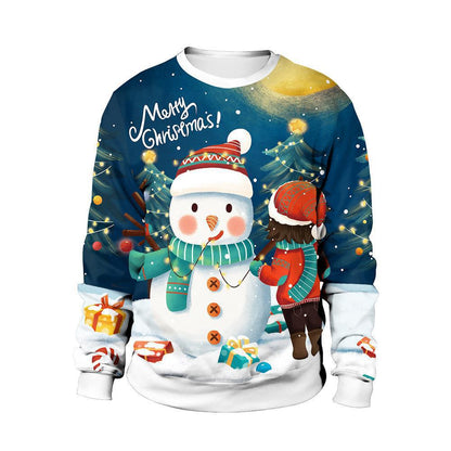 Men's and women's Christmas printed round neck sweater with festive holiday design_久久爱