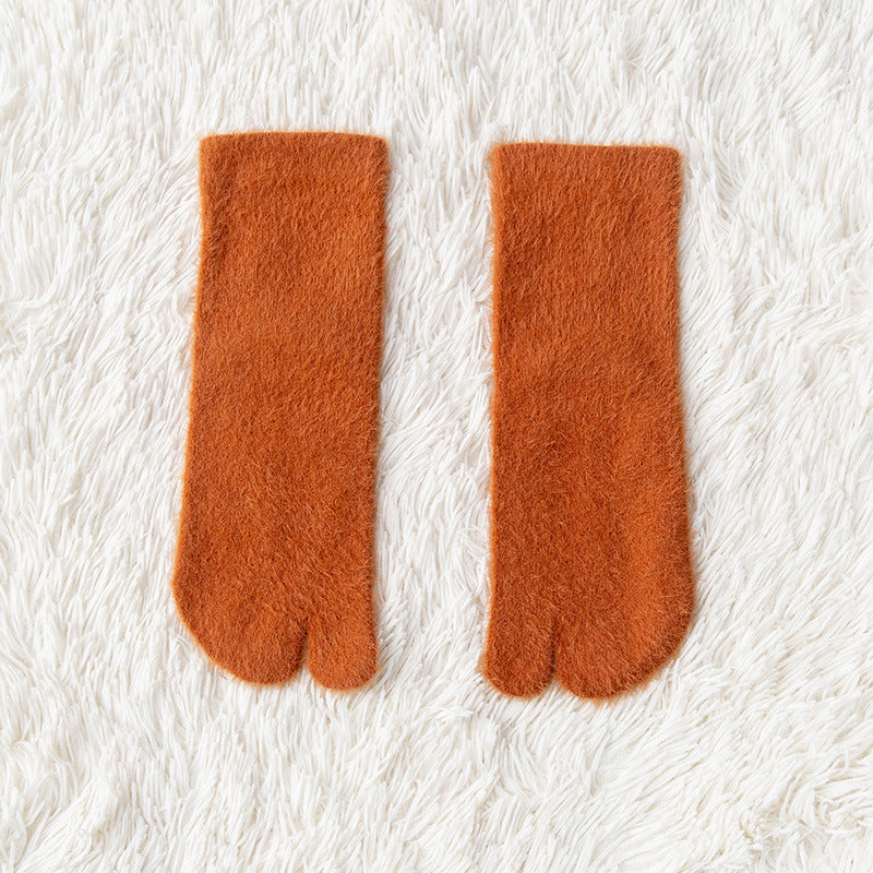 Women's fleece-lined thermal winter toe socks, mid-calf thick warm design in black, My Store brand