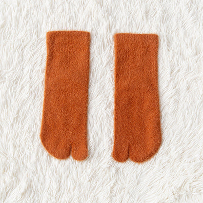 Women's fleece-lined thermal winter toe socks, mid-calf thick warm design in black, My Store brand