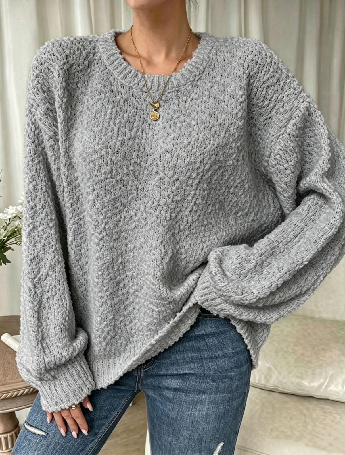 Women's casual crew-neck long-sleeve top by My Store in a simple everyday style