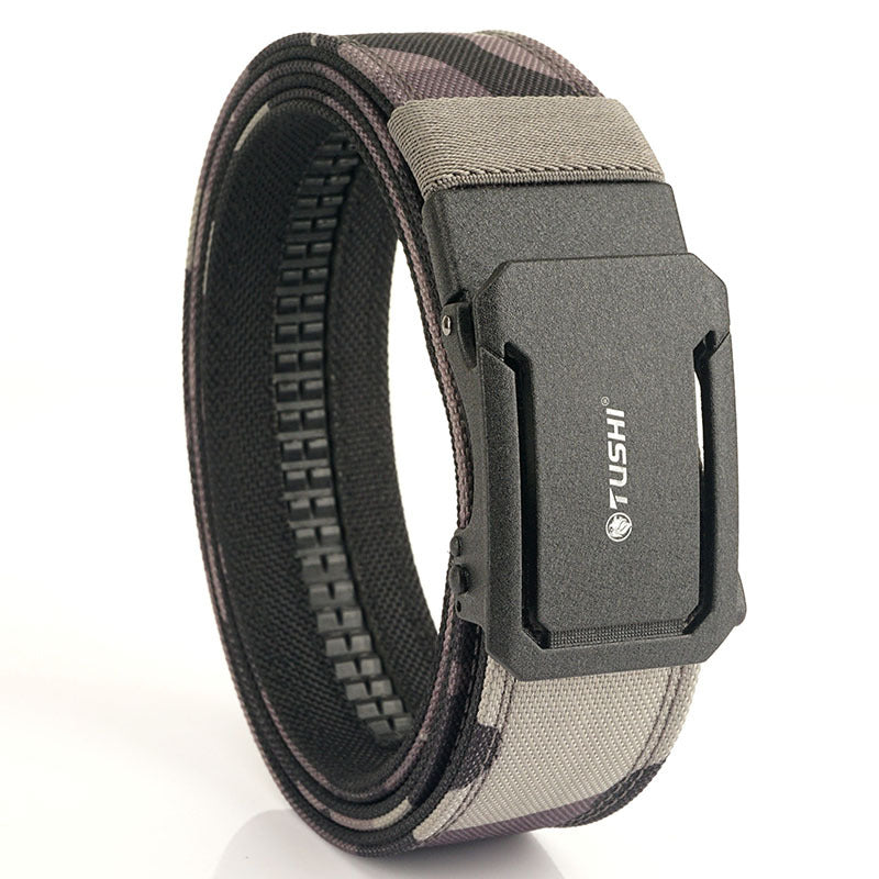 Men's double-layer thickened tactical belt in durable black webbing with a sturdy buckle